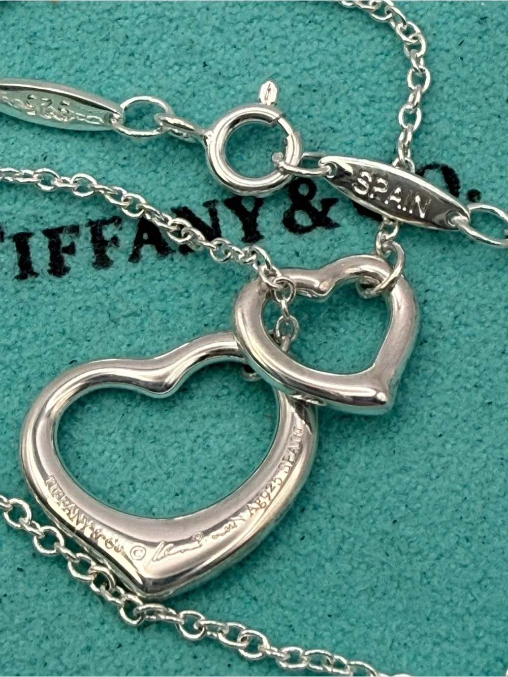 Tiffany & Co. Elsa Peretti Double Open Heart Lariat Necklace Sterling Silver